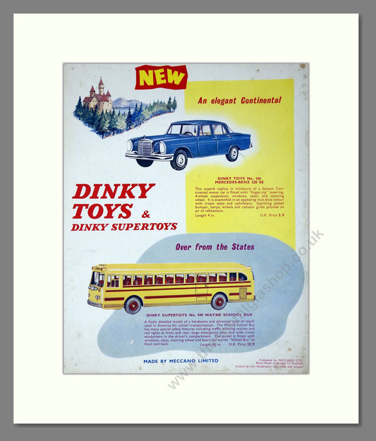 Dinky Toys - Mercedes-Benz 220SE / Wayne School Bus. Vintage Advert 1961 (ref AD65674)