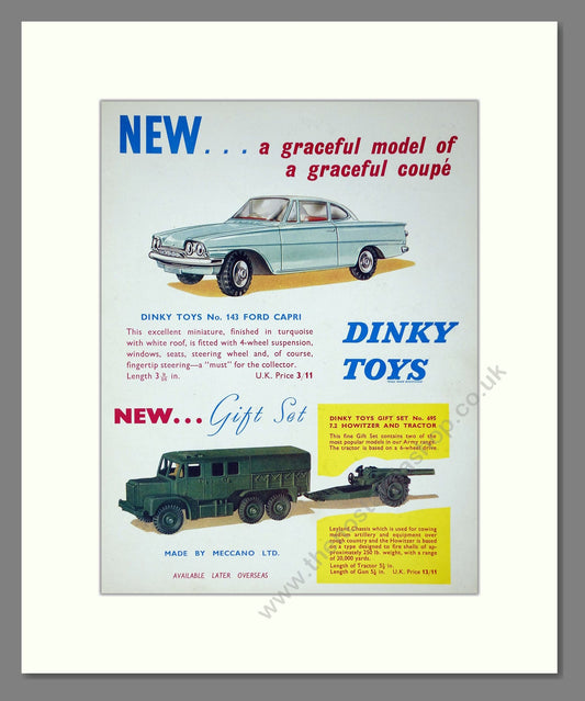Dinky Toys - Ford Capri / Howitzer And Tractor. Vintage Advert 1962 (ref AD65677)