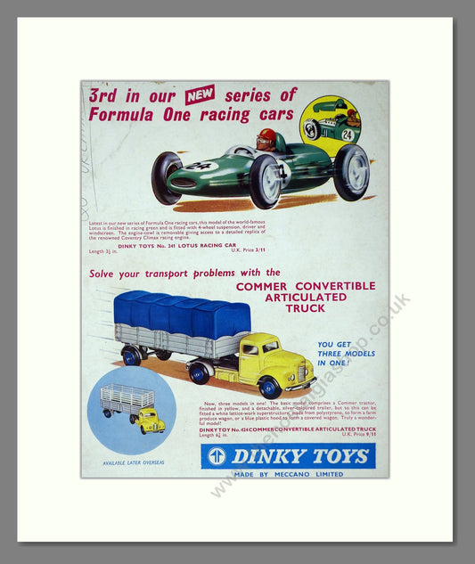 Dinky Toys - Lotus Racing Car / Comer Articulated Truck. Vintage Advert 1963 (ref AD65687)
