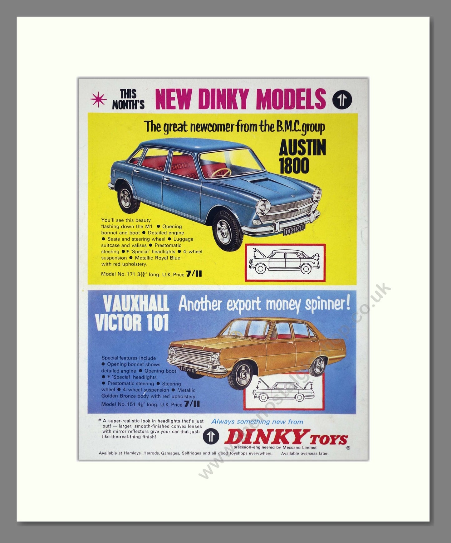 Dinky Toys - Austin 1800 / Vauxhall Victor 101. Vintage Advert 1965 (ref AD65695)