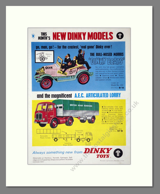 Dinky Toys - Morris Dinky Beats / AEC Lorry. Vintage Advert 1965 (ref AD65696)
