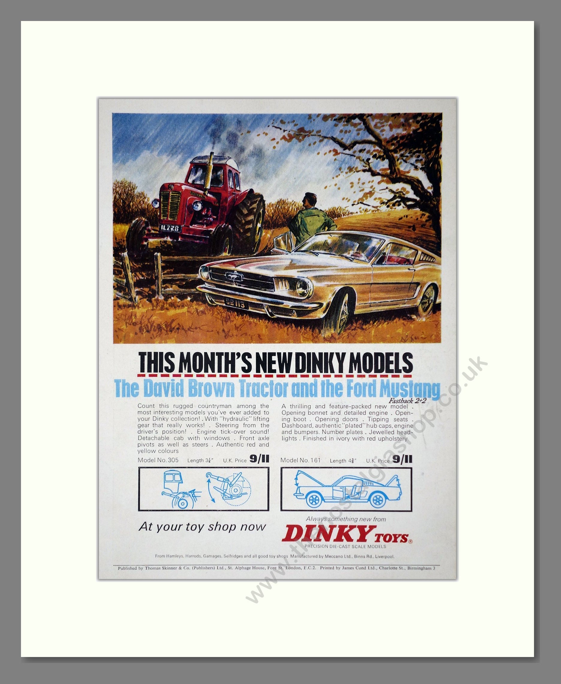 Dinky Toys - David Brown Tractor / Ford Mustang. Vintage Advert 1965 (ref AD65698)