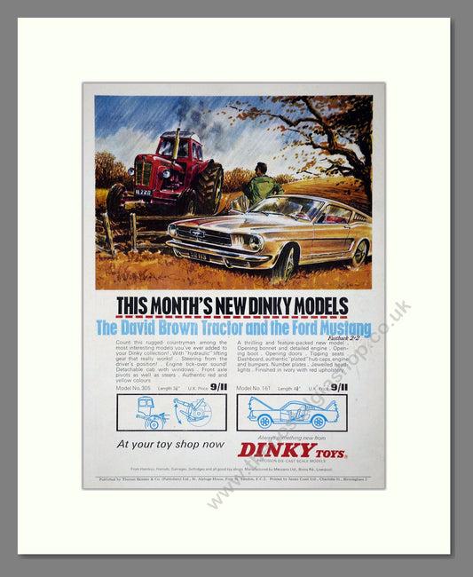 Dinky Toys - David Brown Tractor / Ford Mustang. Vintage Advert 1965 (ref AD65698)