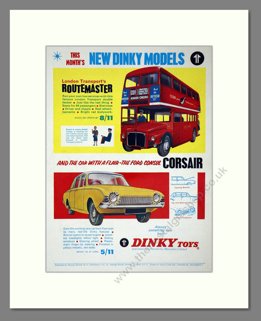 Dinky Toys - Routemaster Bus / Ford Consul Corsair. Vintage Advert 1964 (ref AD65701)