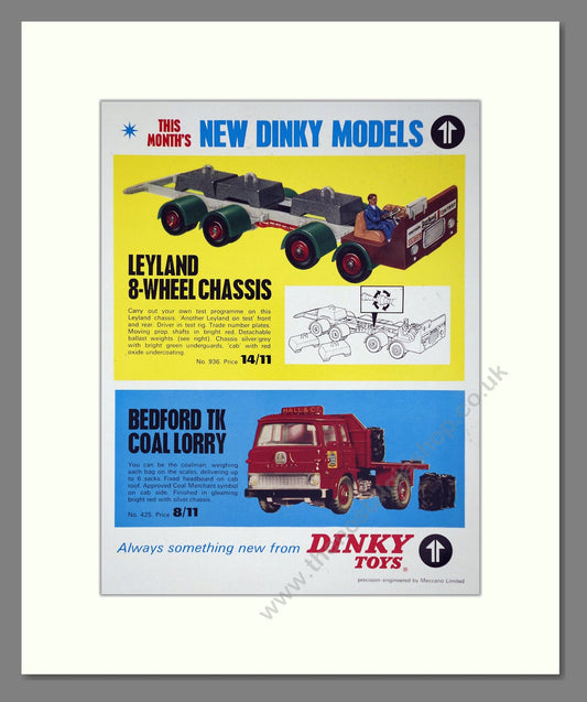 Dinky Toys - Leyland 8 Wheel Chassis / Bedford Coal Lorry. Vintage Advert 1964 (ref AD65702)