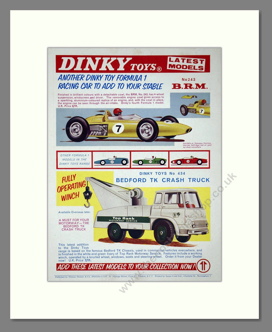 Dinky Toys - Formula 1 BRM / Bedford Crash Truck. Vintage Advert 1964 (ref AD65703)