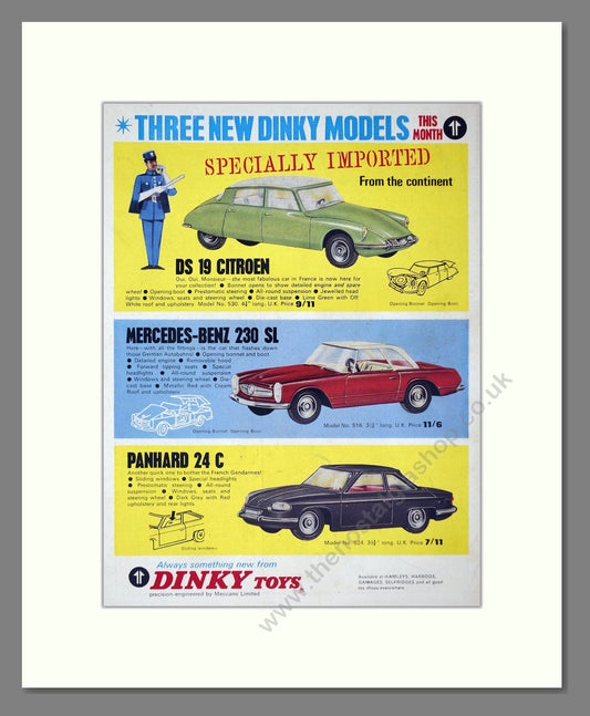 Dinky Toys - Citroen DS 19 / Mercedes-Benz 230SL / Panhard 24C. Vintage Advert 1965 (ref AD65705)