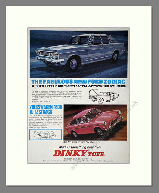 Dinky Toys - Ford Zodiac / VW 1600. Vintage Advert 1966 (ref AD65708)