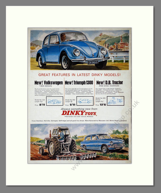 Dinky Toys - VW 1300 / Triumph 1300 / DB Tractor. Vintage Advert 1966 (ref AD65713)