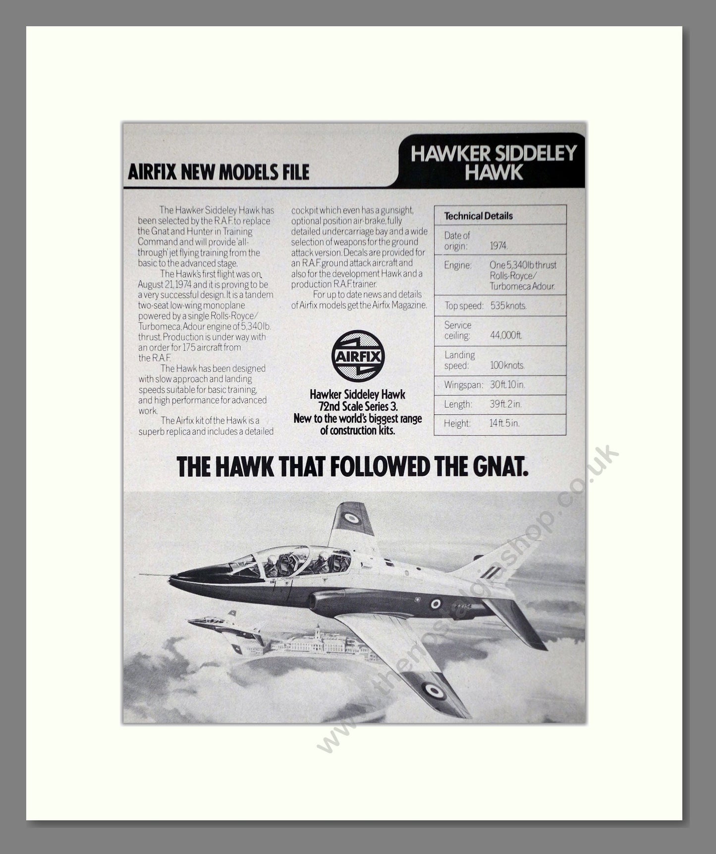 Airfix - Hawker Siddeley Hawk. Vintage Advert 1976 (ref AD65842)