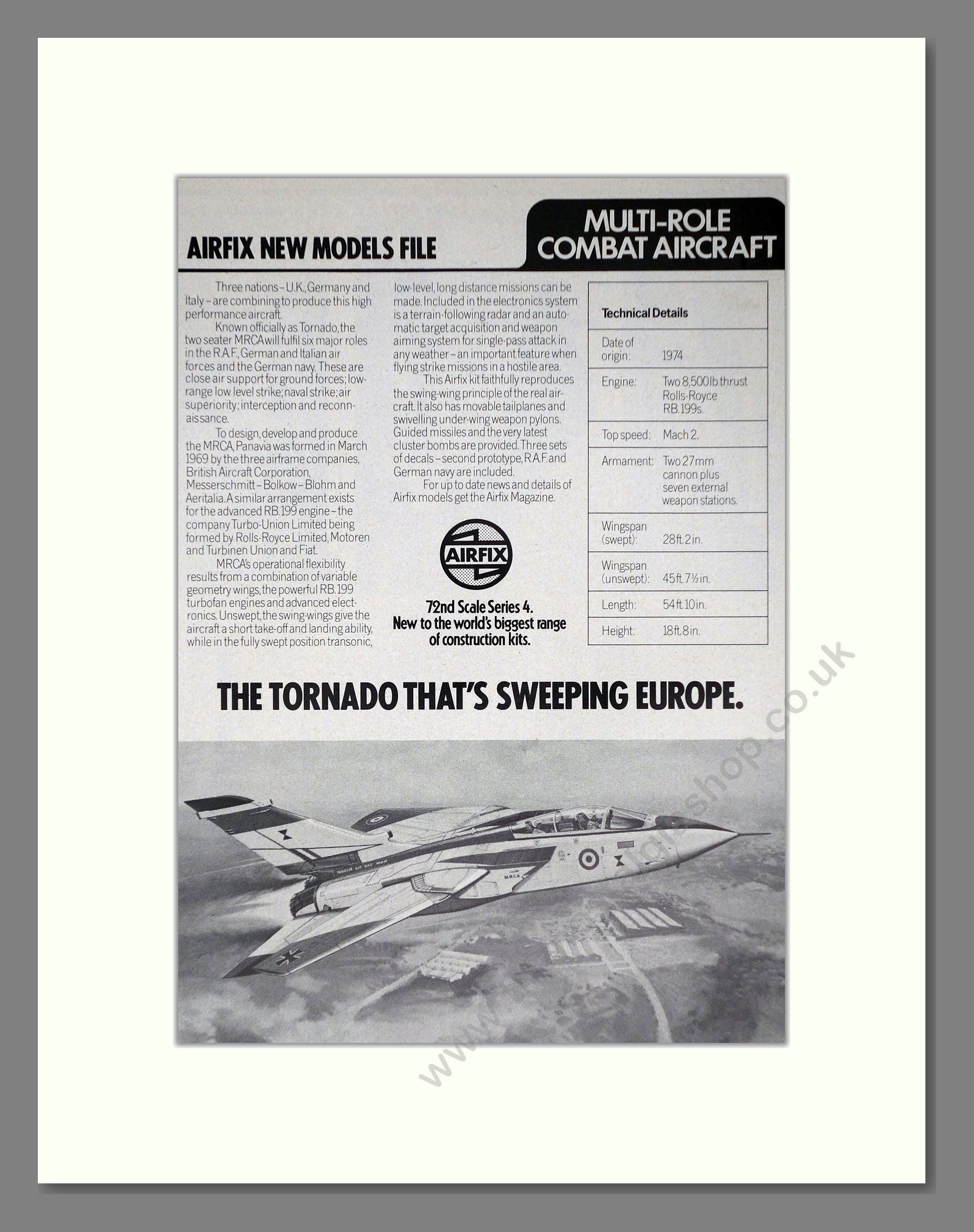 Airfix - Tornado. Vintage Advert 1975 (ref AD65843)