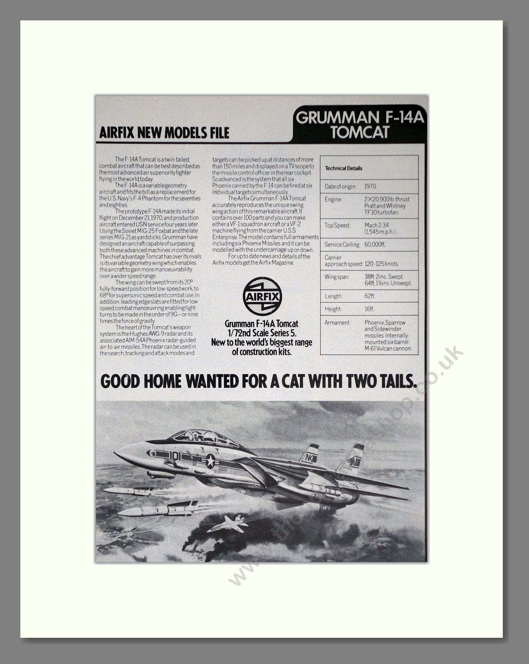 Airfix - Grumman F14A Tomcat. Vintage Advert 1976 (ref AD65846)