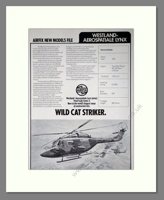 Airfix - Westland Lynx. Vintage Advert 1976 (ref AD65853)