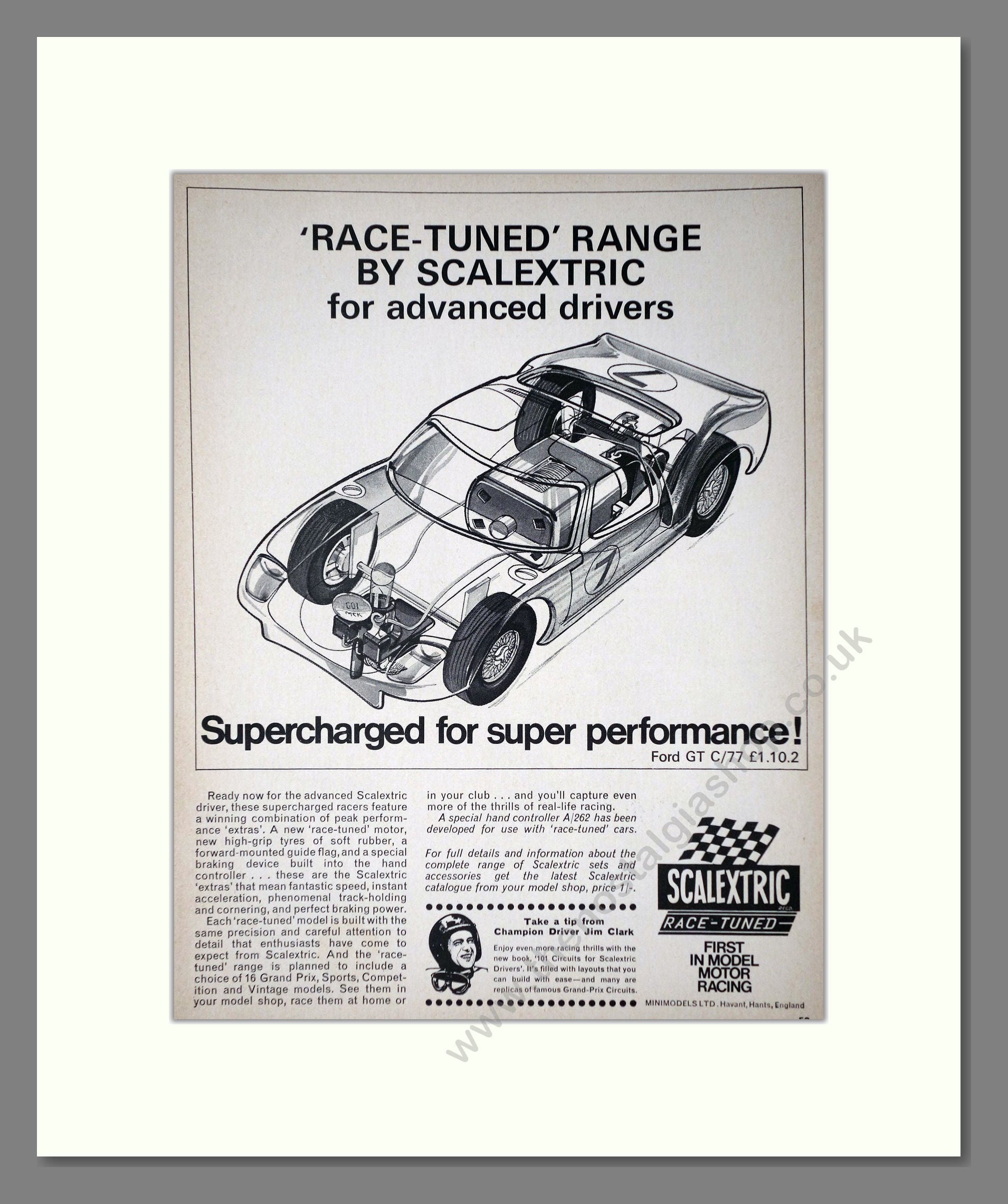 Scalextric - Race Tuned Range. Vintage Advert 1967 (ref AD65884)