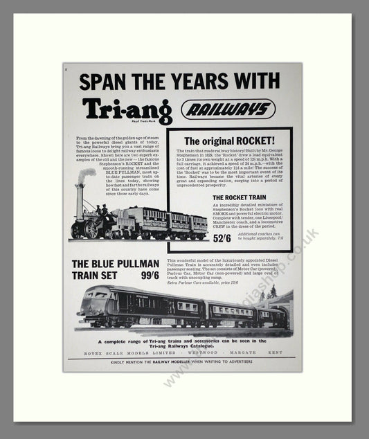 Tri-ang - Model Railways Rocket / Pullman. Vintage Advert 1965 (ref AD65894)