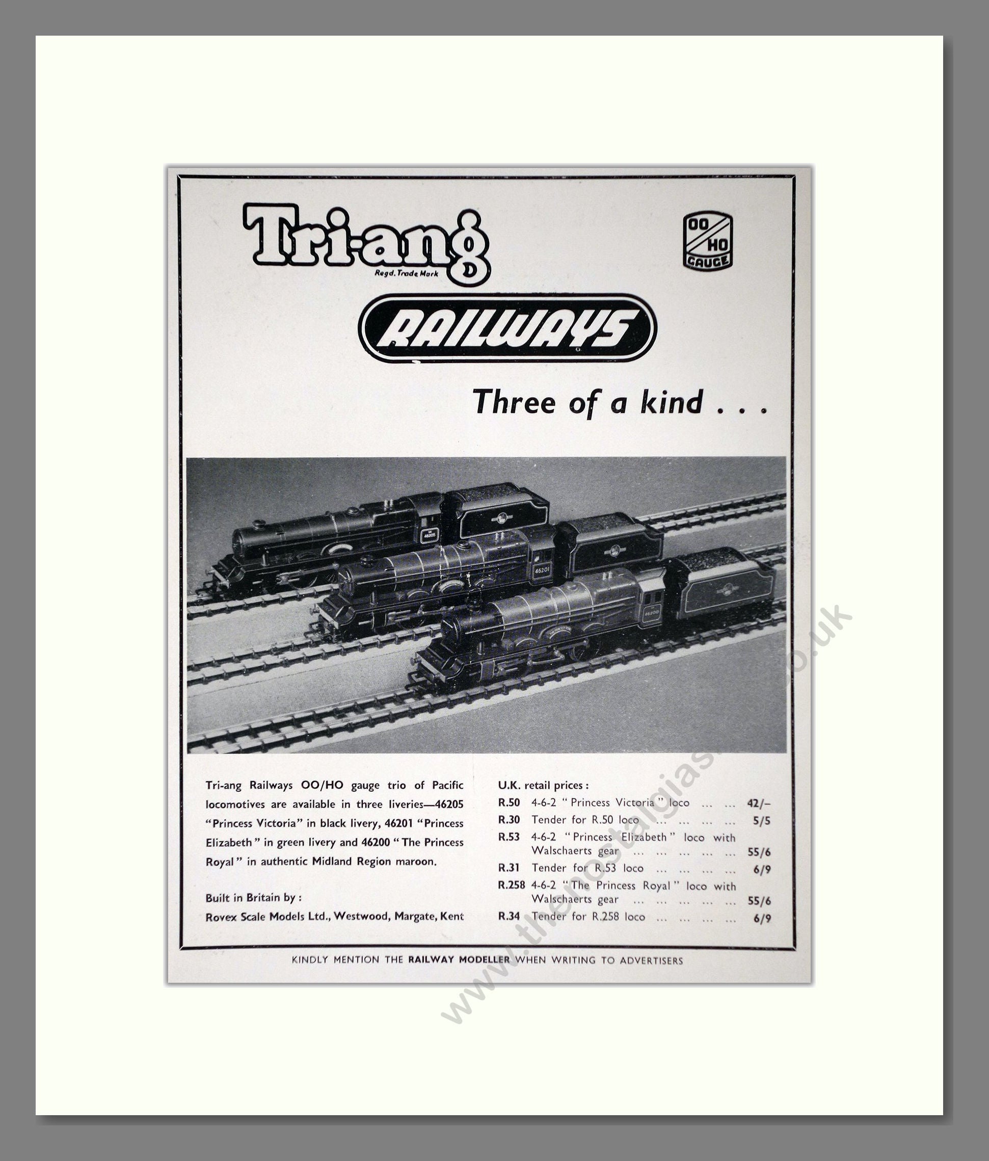 Tri-ang - Model Railways Three Of A Kind. Vintage Advert 1959 (ref AD65896)