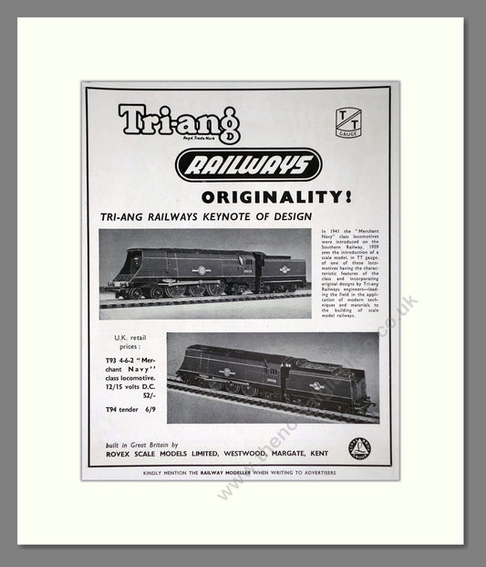 Tri-ang - Model Railways  Originality. Vintage Advert 1959 (ref AD65897)