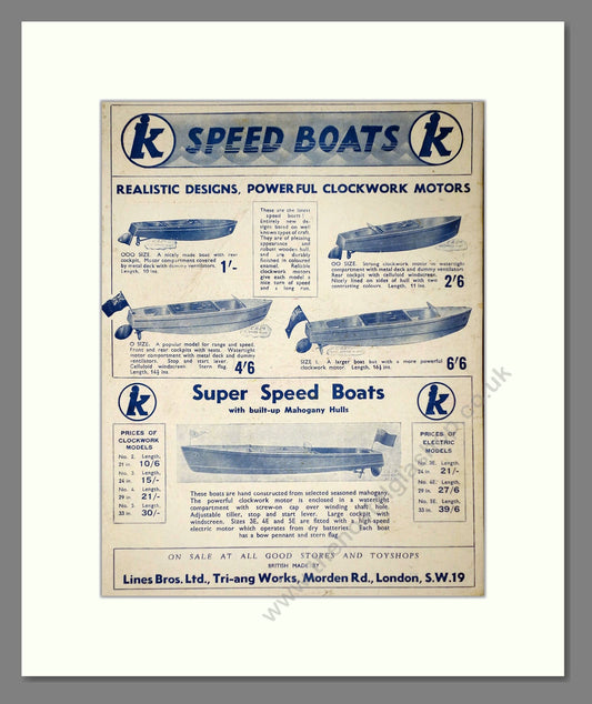 Tri-ang - Model Boats. Vintage Advert 1934 (ref AD65905)