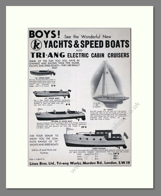 Tri-ang - Model Boats. Vintage Advert 1935 (ref AD65906)