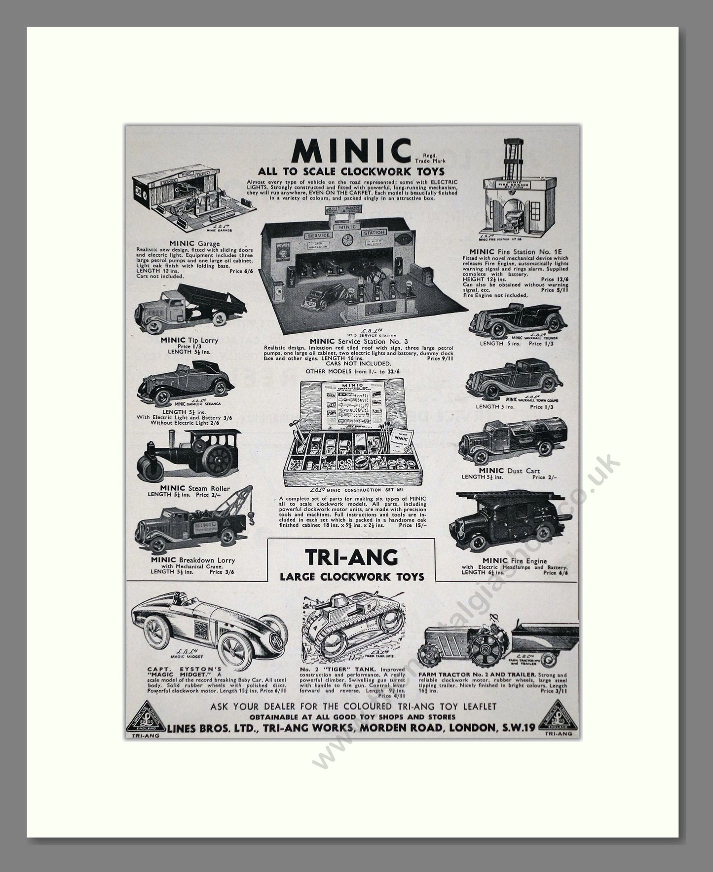 Tri-ang - Minic Clockwork Toys. Vintage Advert 1937 (ref AD65908)