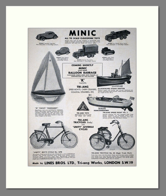 Tri-ang - Minic Clockwork Toys. Vintage Advert 1940 (ref AD65911)