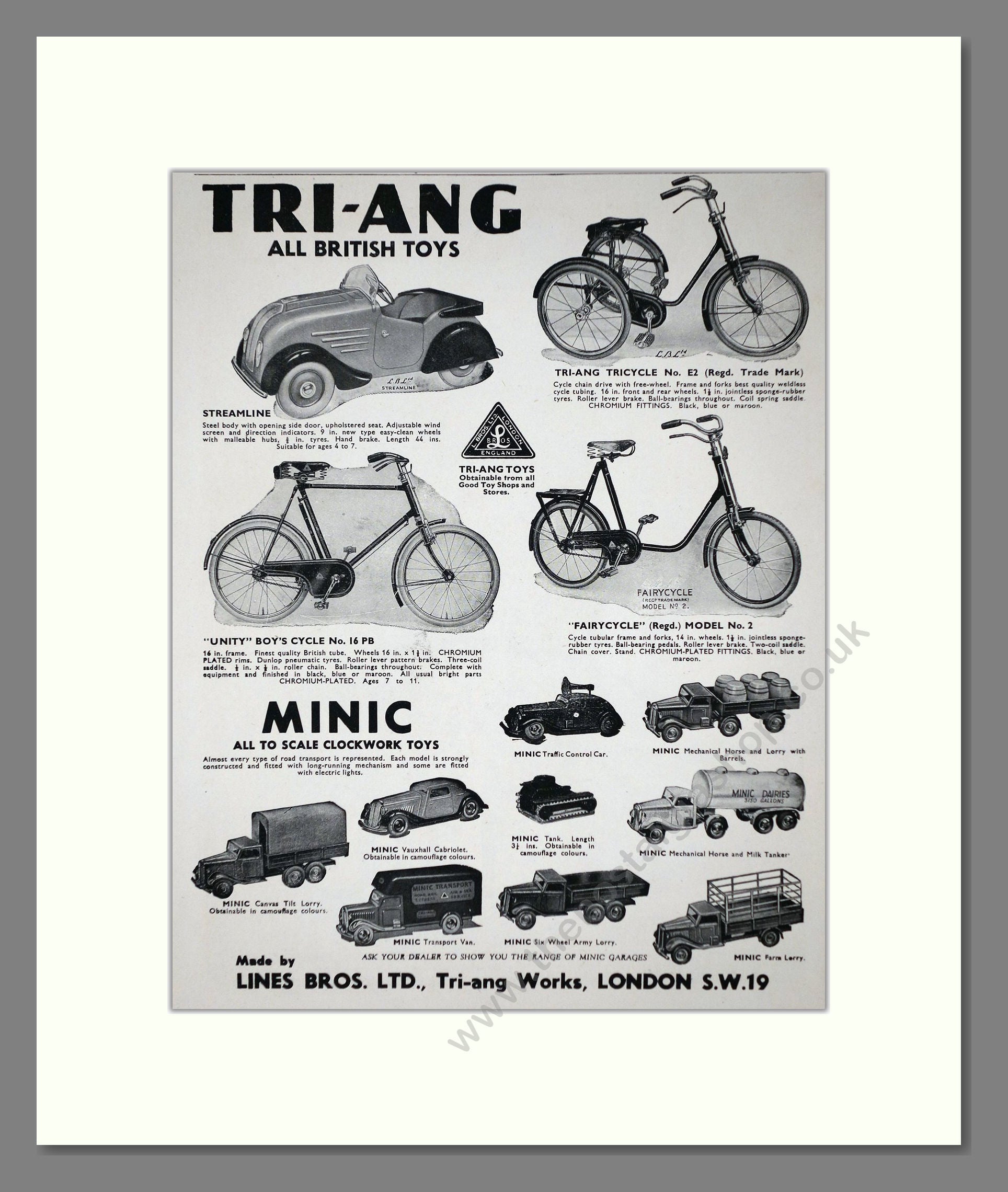 Tri-ang - Minic Clockwork Toys. Vintage Advert 1941 (ref AD65912)