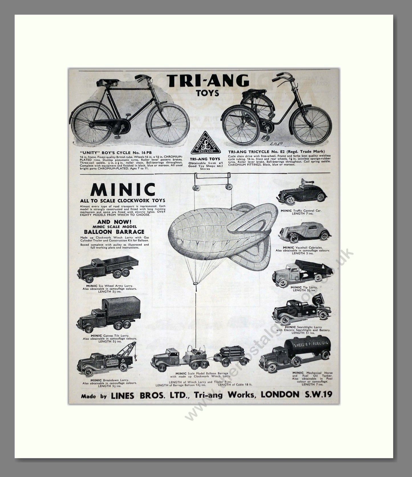 Tri-ang - Minic Clockwork Toys. Vintage Advert 1940 (ref AD65913)