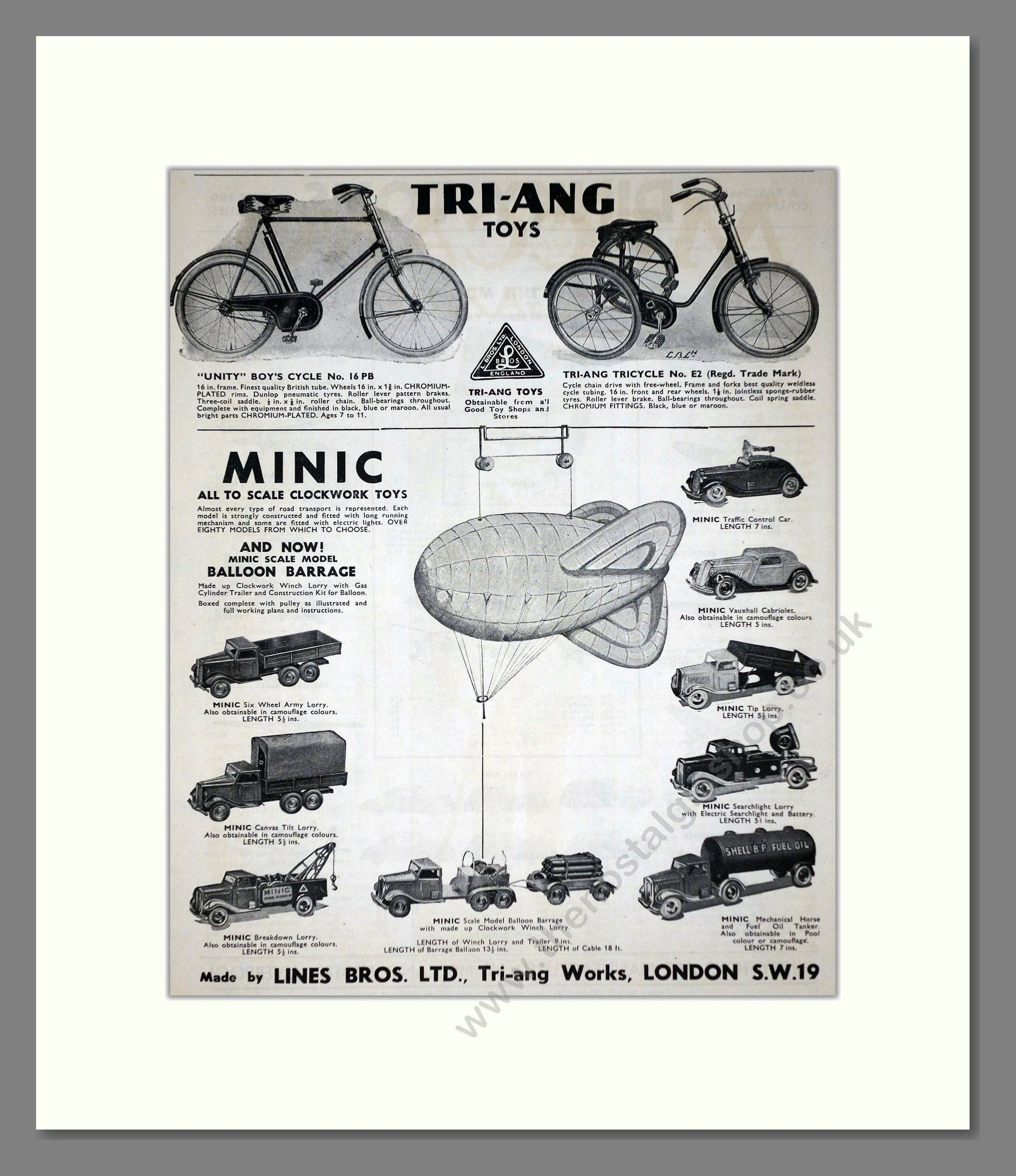 Tri-ang - Minic Clockwork Toys. Vintage Advert 1940 (ref AD65913)