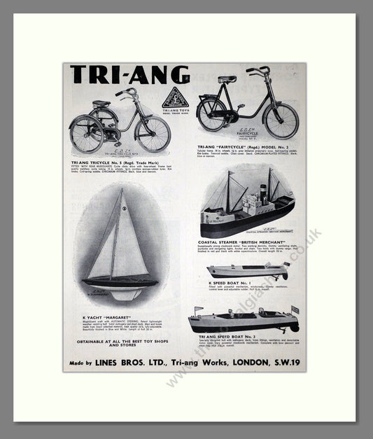 Tri-ang - Toy Cars, Boats And Bikes. Vintage Advert 1937 (ref AD65915)