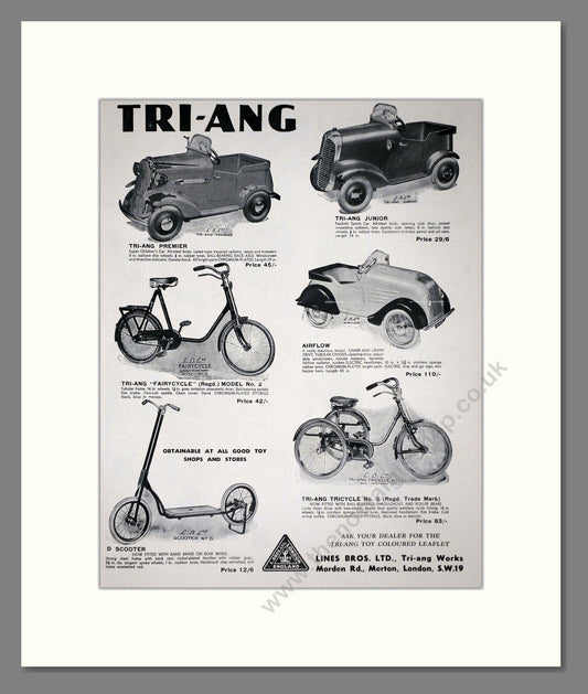 Tri-ang - Toy Cars And Bikes. Vintage Advert 1937 (ref AD65916)