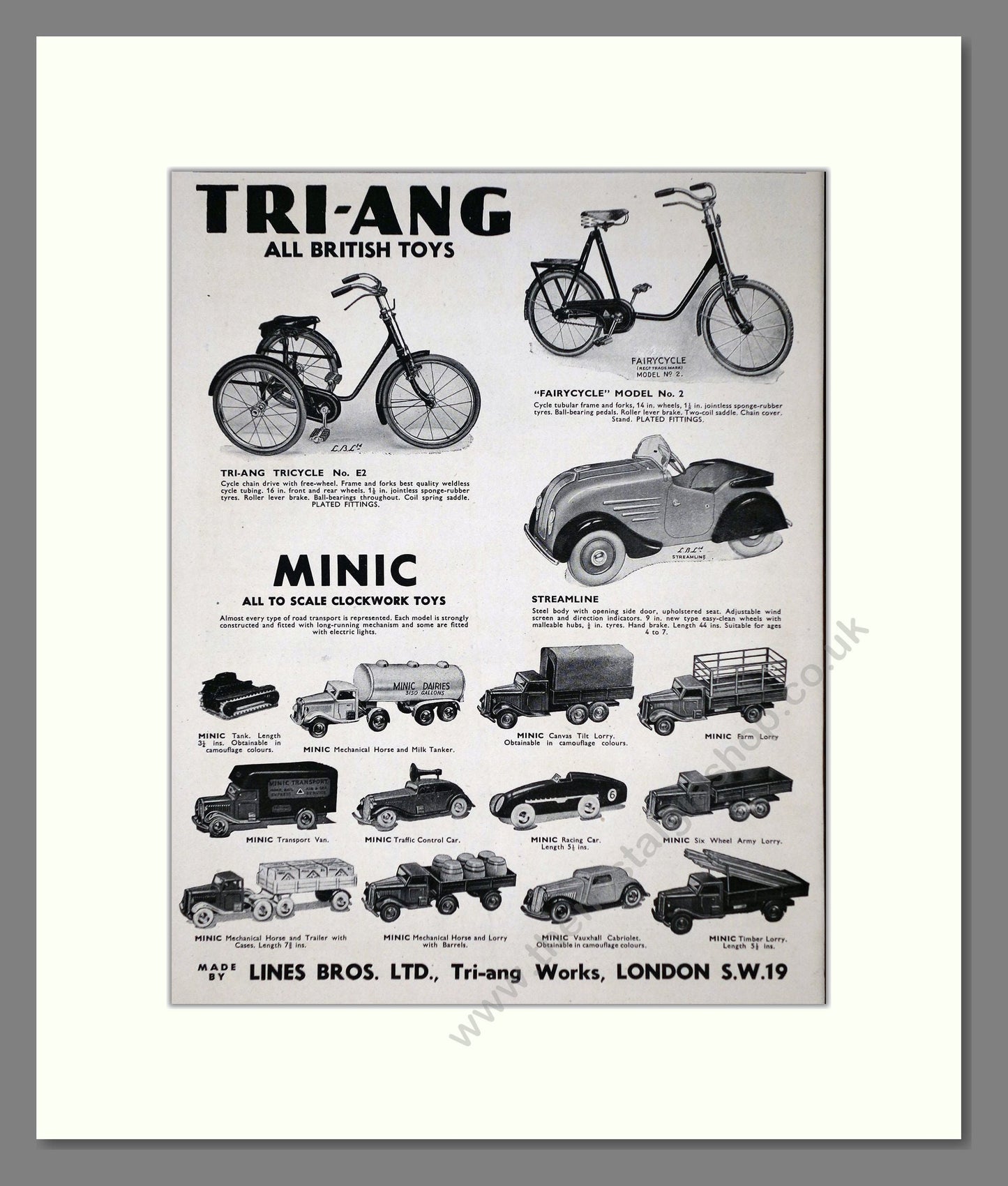 Tri-ang - Toy Cars And Bikes. Vintage Advert 1941 (ref AD65918)