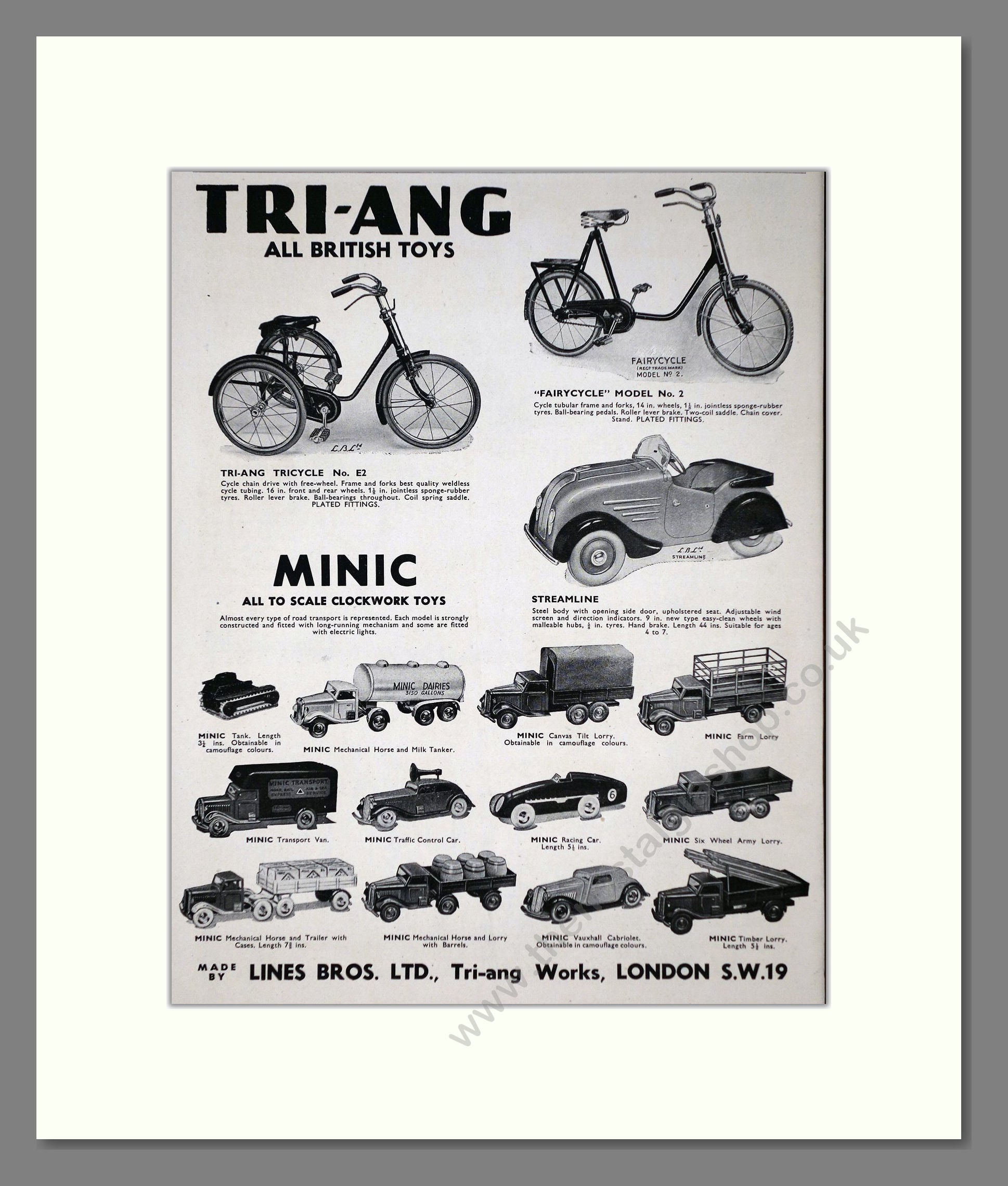 Tri-ang - Toy Cars And Bikes. Vintage Advert 1941 (ref AD65918)