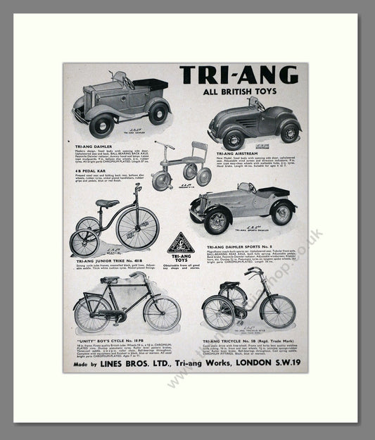 Tri-ang - Toy Cars And Bikes. Vintage Advert 1940 (ref AD65919)
