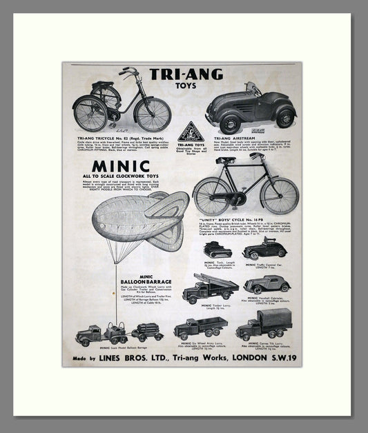 Tri-ang - Toy Cars And Bikes. Vintage Advert 1940 (ref AD65920)