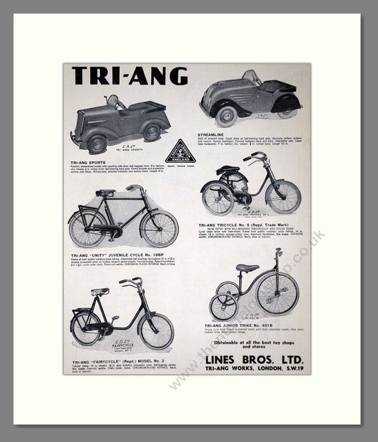 Tri-ang - Toy Cars And Bikes. Vintage Advert 1937 (ref AD65921)