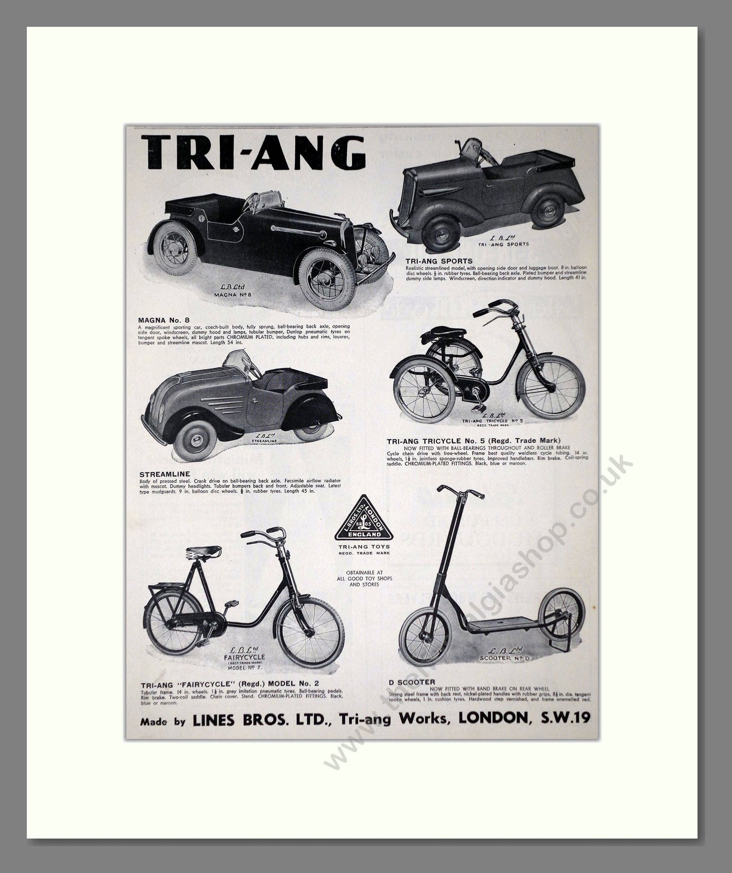Tri-ang - Toy Cars And Bikes. Vintage Advert 1937 (ref AD65922)