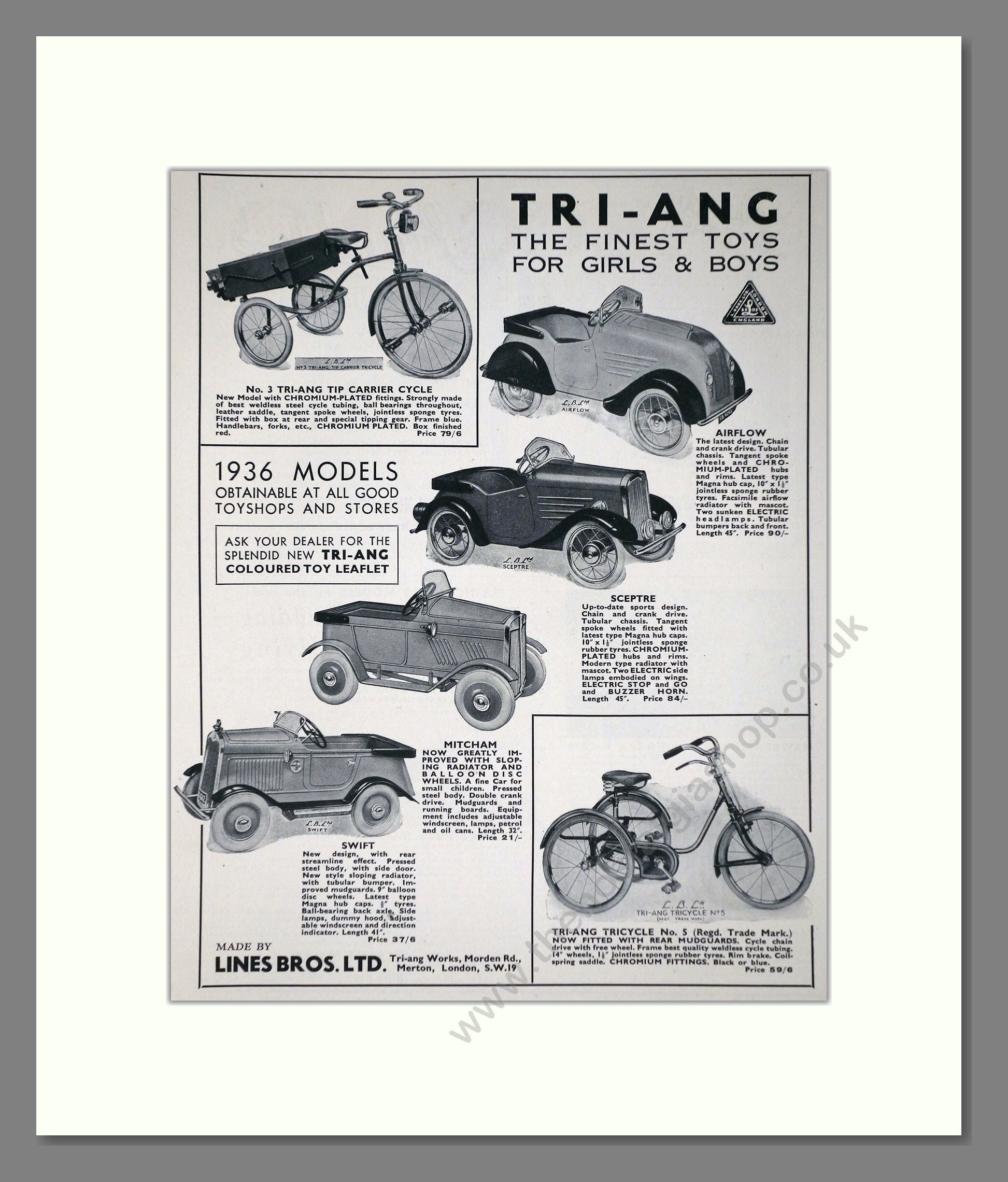 Tri-ang - Toy Cars And Bikes. Vintage Advert 1935 (ref AD65924)