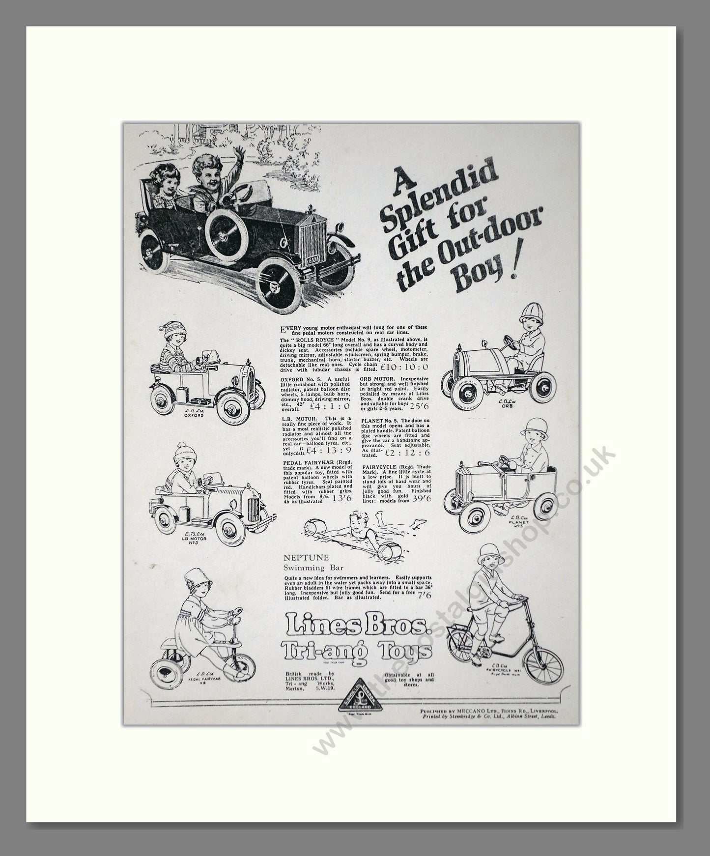 Tri-ang - Boys Gifts. Vintage Advert 1927 (ref AD65927)