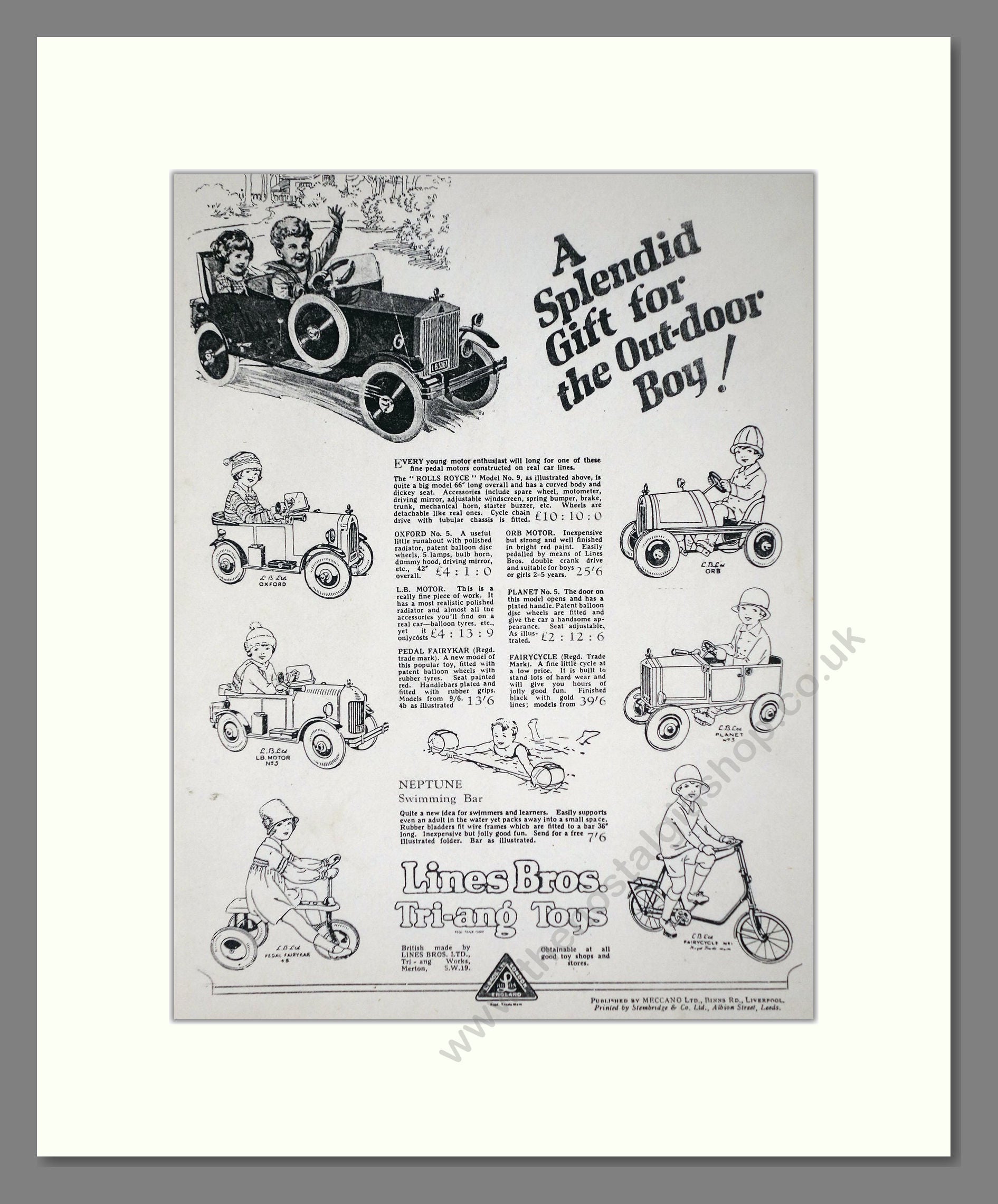 Tri-ang - Boys Gifts. Vintage Advert 1927 (ref AD65927)