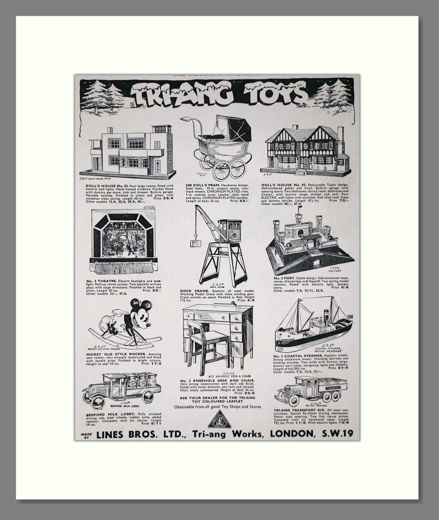 Tri-ang - Various Toys. Vintage Advert 1937 (ref AD65929)