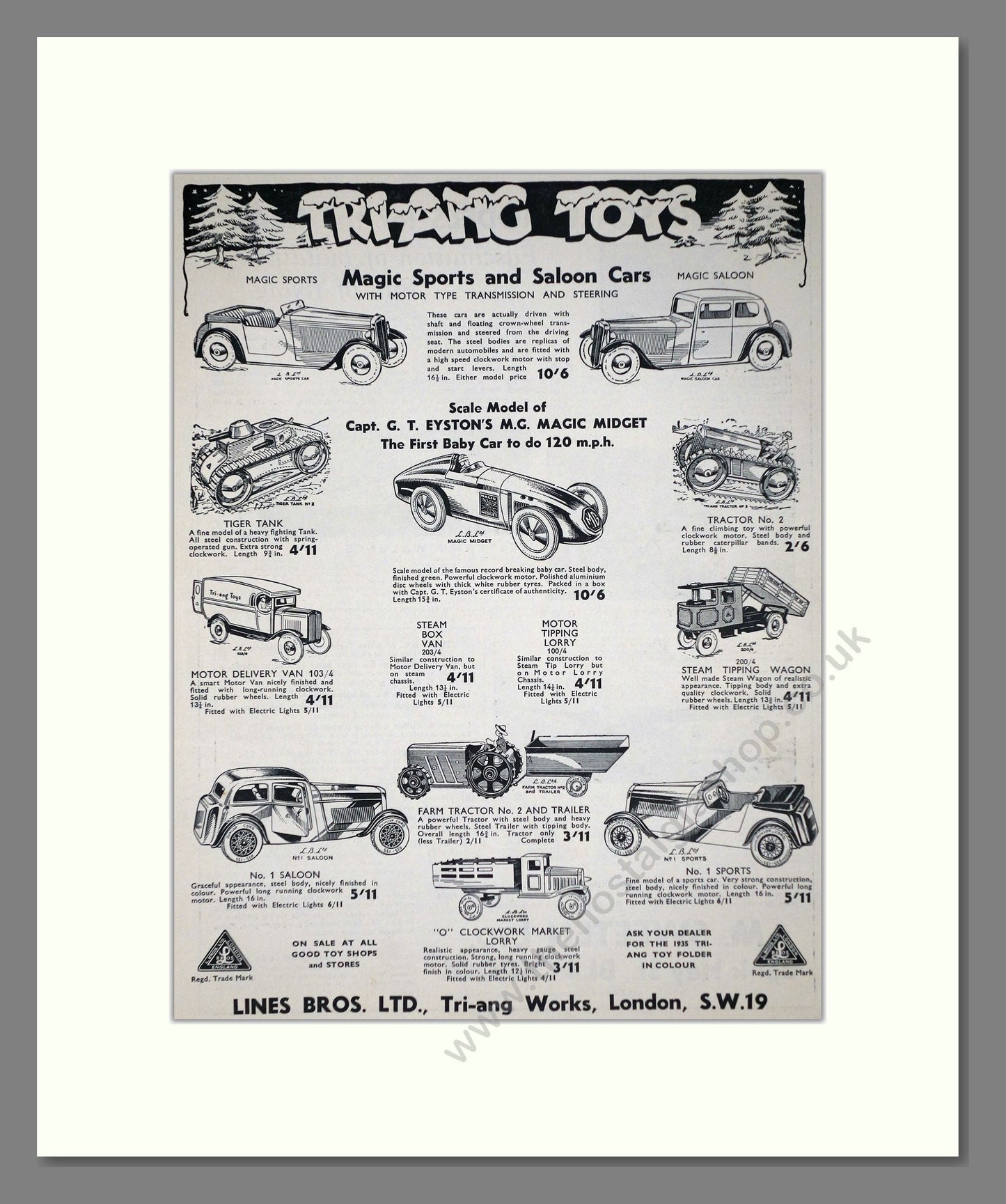 Tri-ang - Toy Cars. Vintage Advert 1935 (ref AD65930)