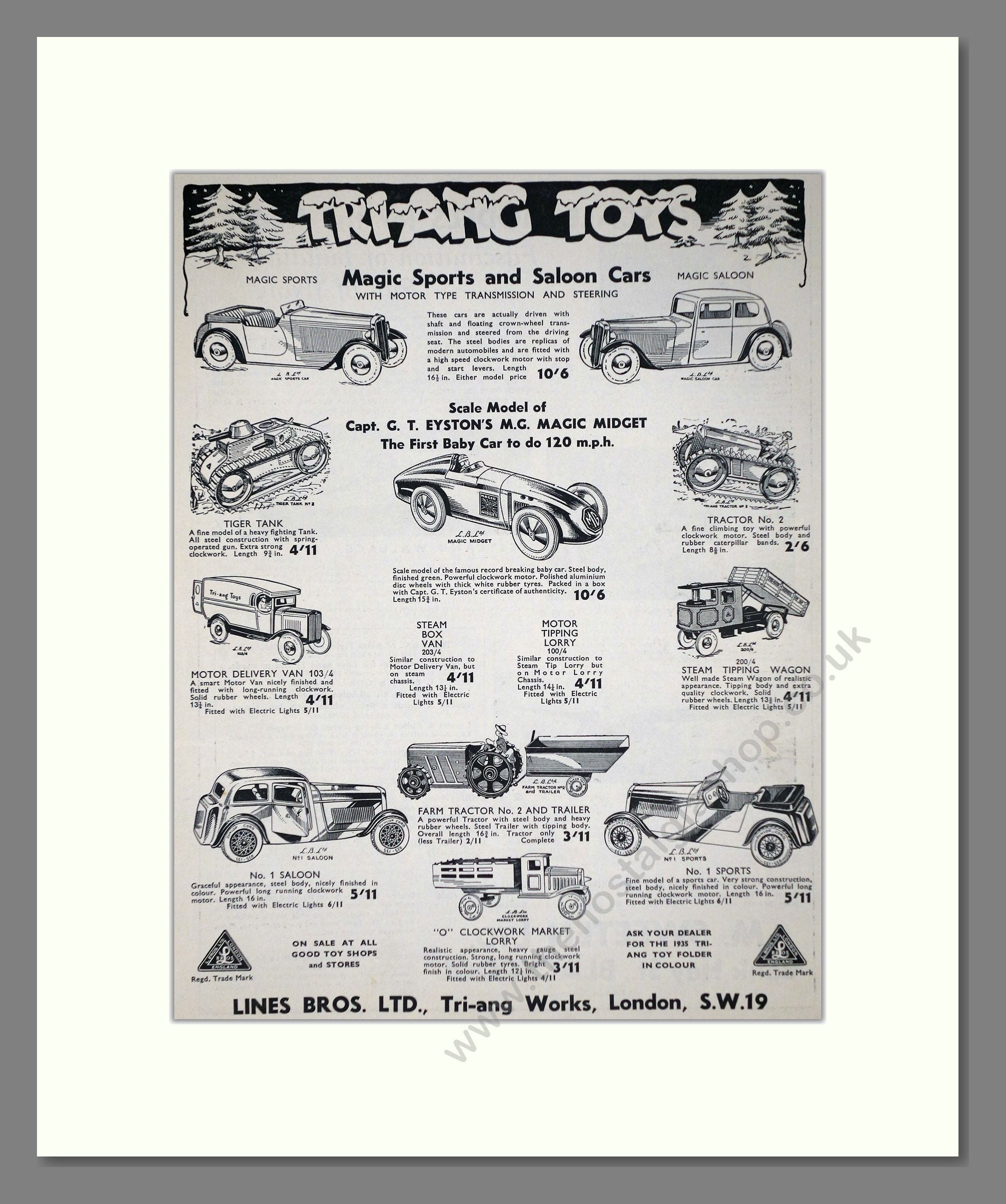 Tri-ang - Toy Cars. Vintage Advert 1935 (ref AD65930)