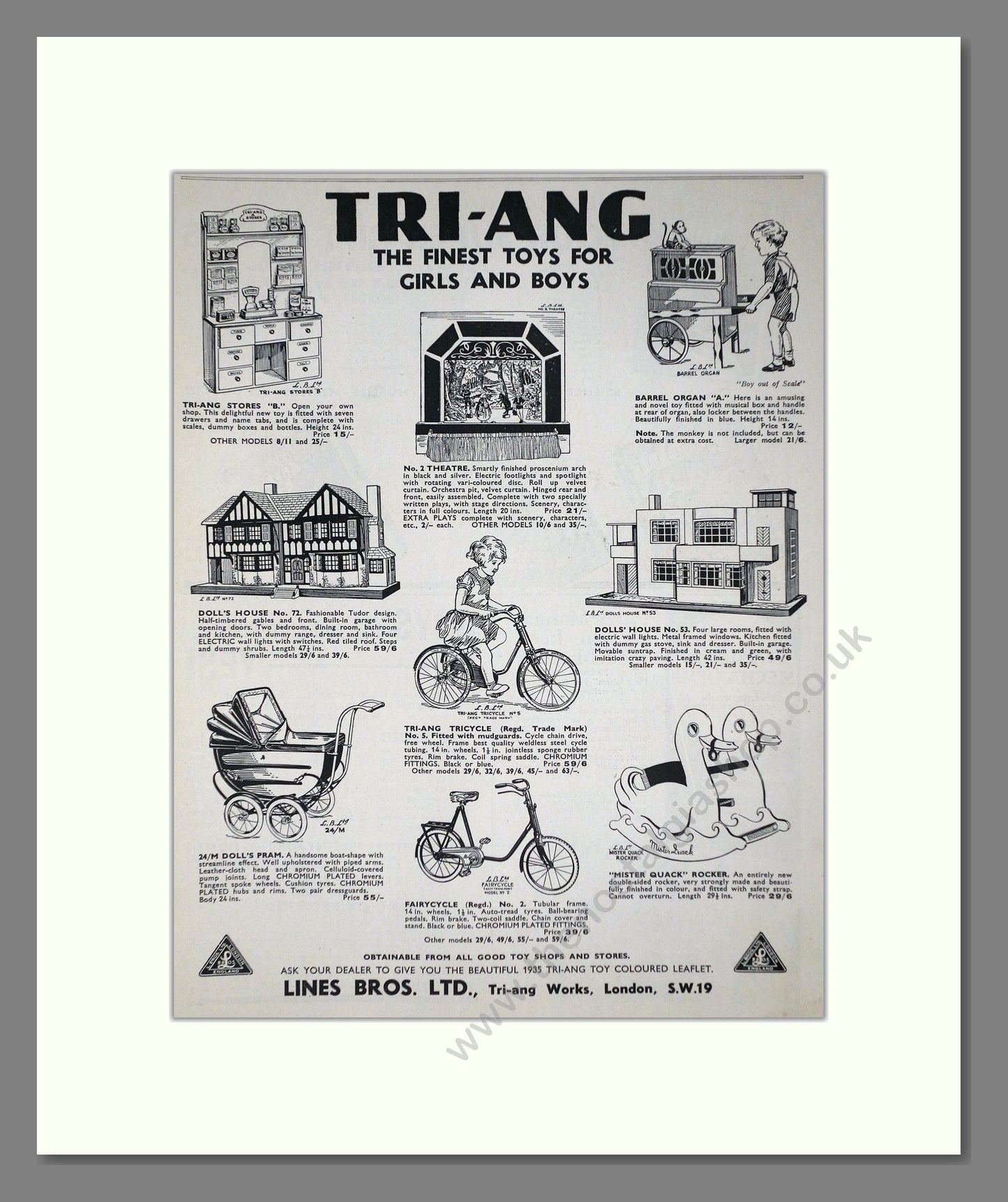 Tri-ang - Finest Toys. Vintage Advert 1935 (ref AD65931)
