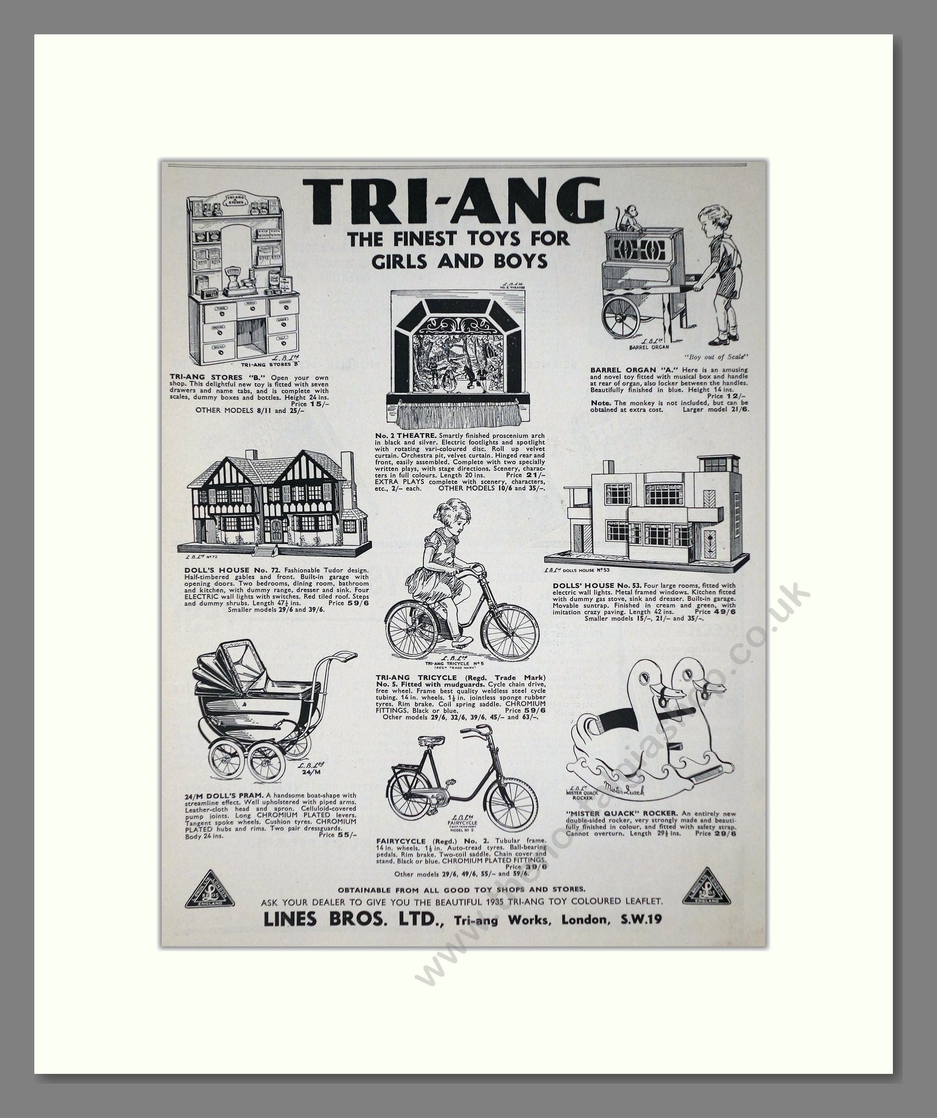 Tri-ang - Finest Toys. Vintage Advert 1935 (ref AD65931)