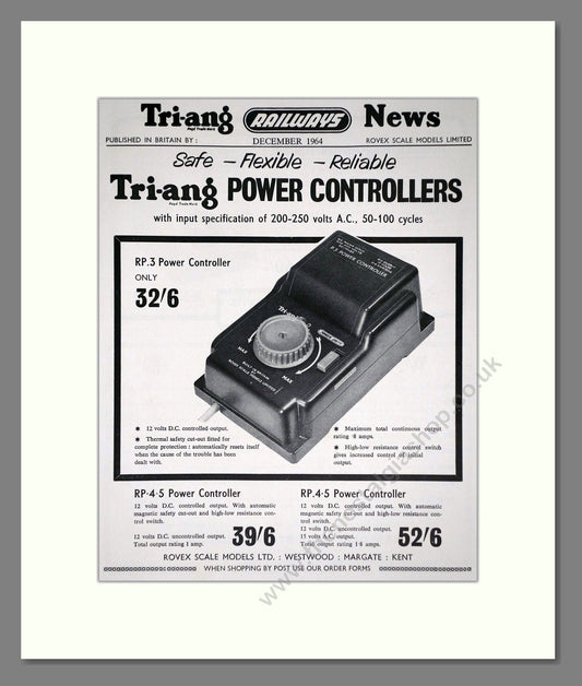 Tri-ang - Model Railways Power Controlers. Vintage Advert 1964 (ref AD65935)