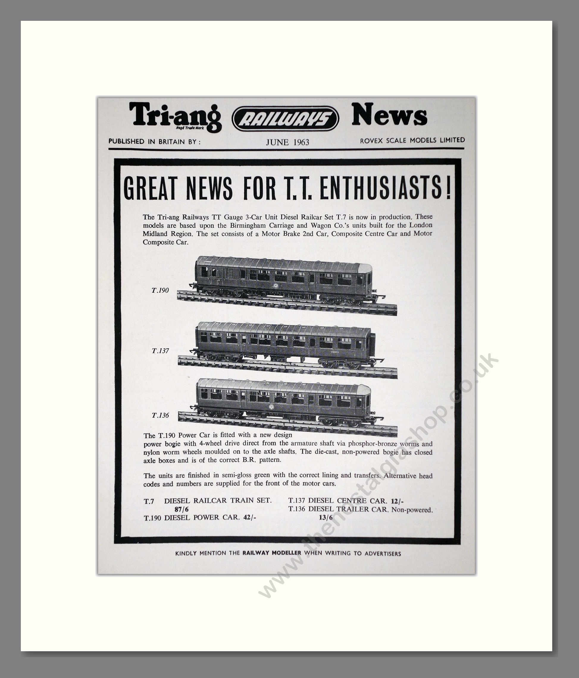 Tri-ang - Model Railways T.T Enthusiasts. Vintage Advert 1963 (ref AD65943)