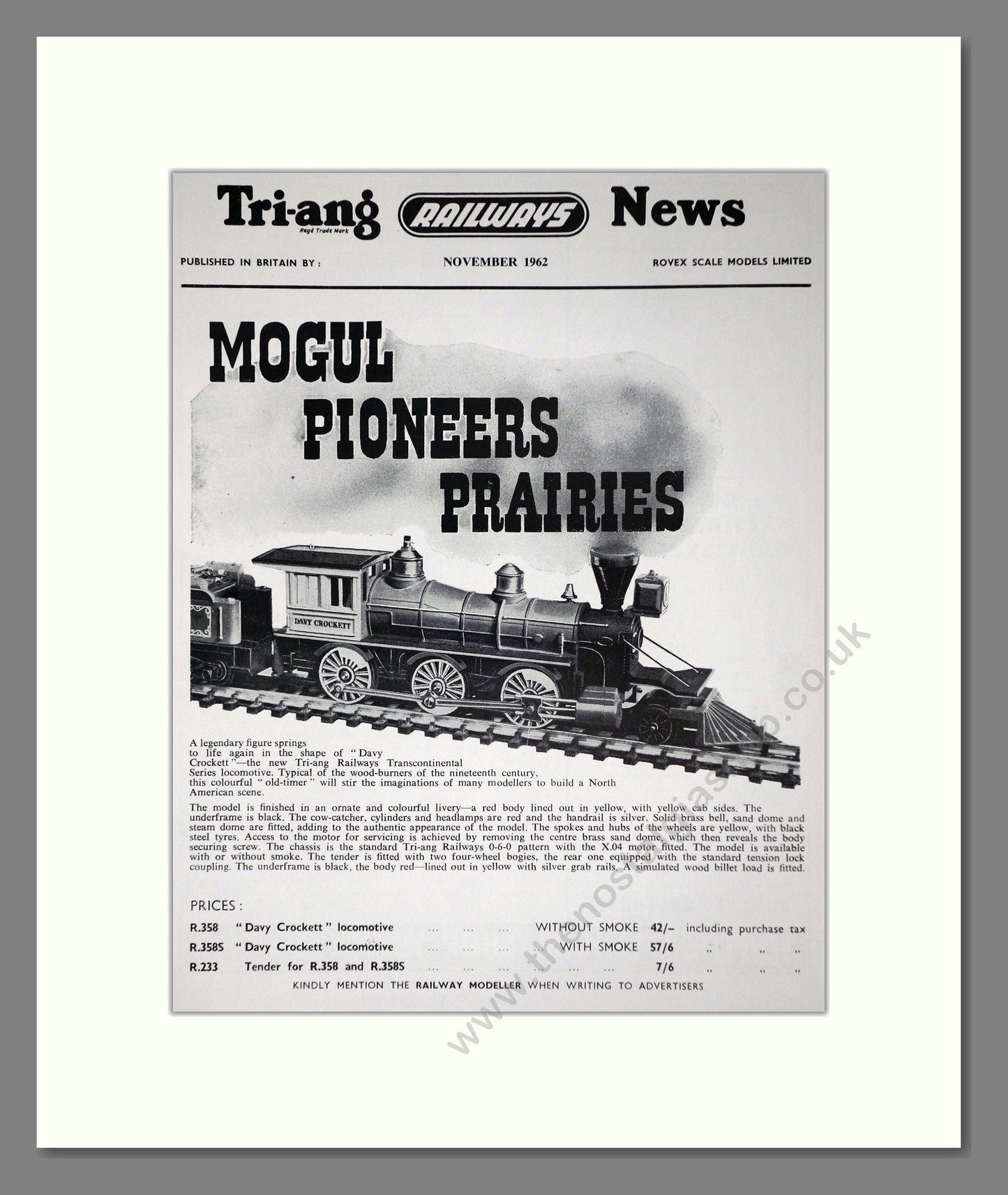 Tri-ang - Model Railways Mogul Pioneers Prairies. Vintage Advert 1962 (ref AD65946)