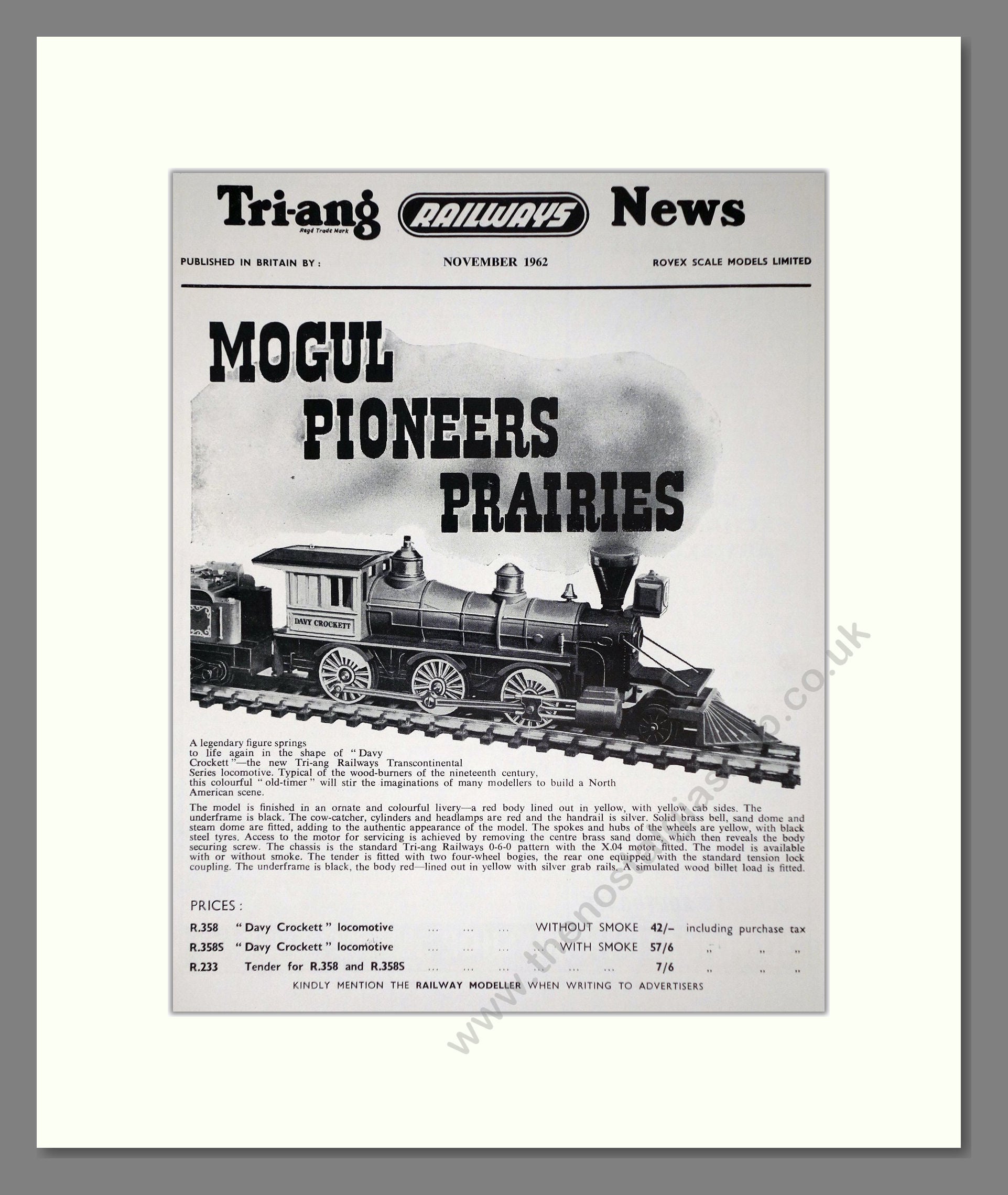 Tri-ang - Model Railways Mogul Pioneers Prairies. Vintage Advert 1962 (ref AD65946)