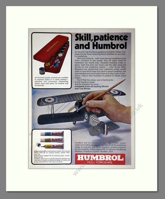 Humbrol - Skill And Patience. Vintage Advert 1972 (ref AD65948)