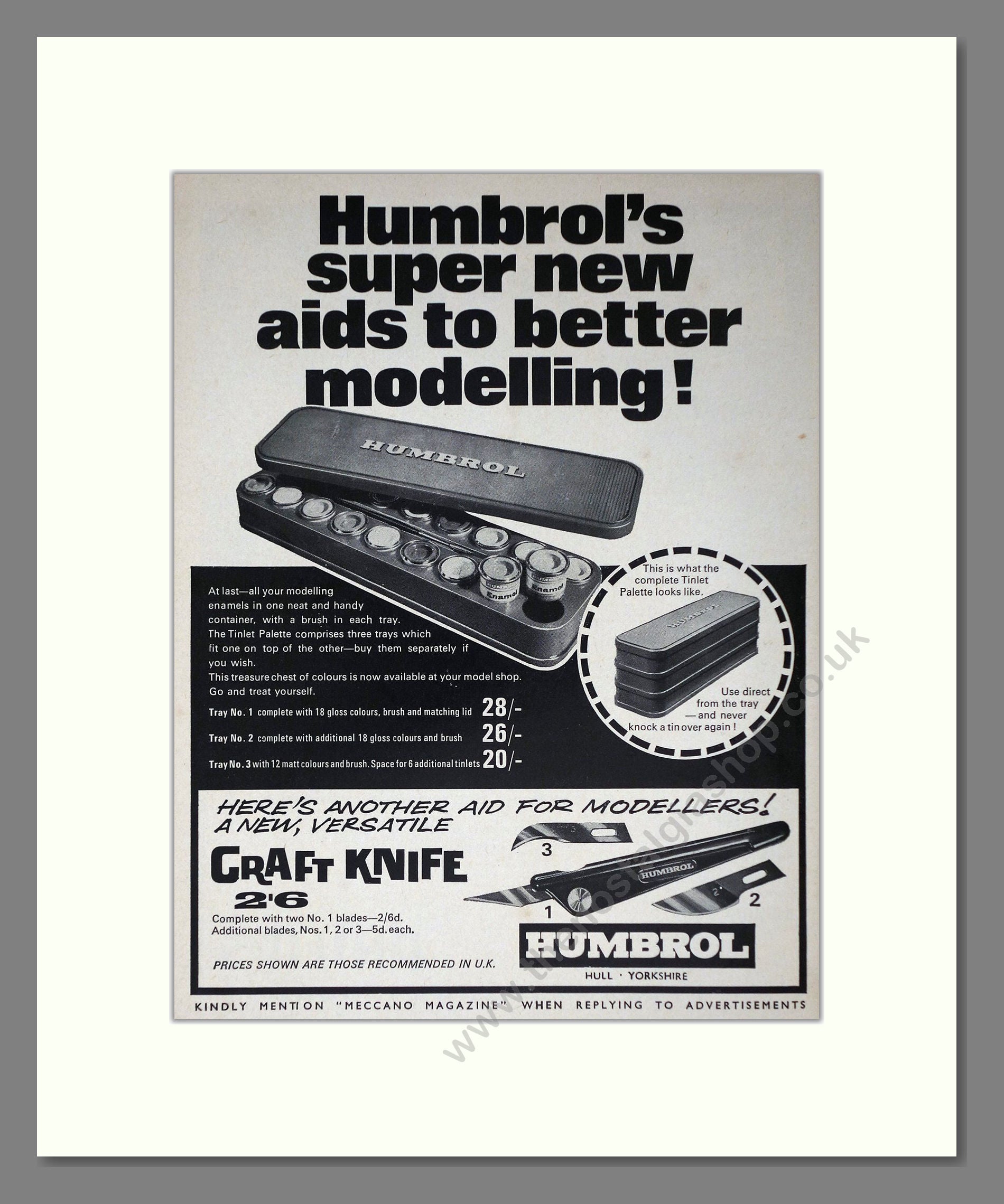 Humbrol - Paints And Craft Knife. Vintage Advert 1969 (ref AD65952)